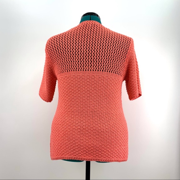 Today's Designer Salmon Pink Single Button Short Sleeve Knit Cardigan, Medium - Picture 8 of 16